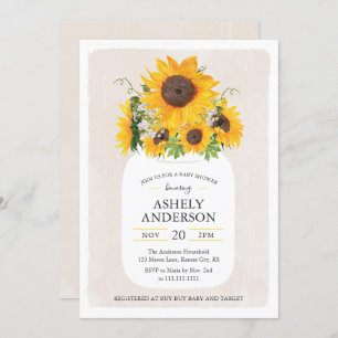Invitación Baby Shower a Sunflower Mason Jar
