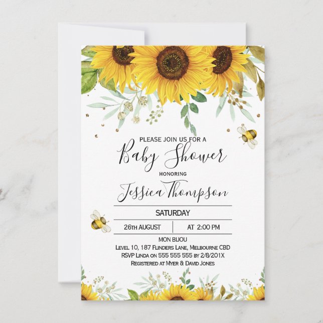 Invitación Baby Shower A Sunflower Y Bebidas (Anverso)