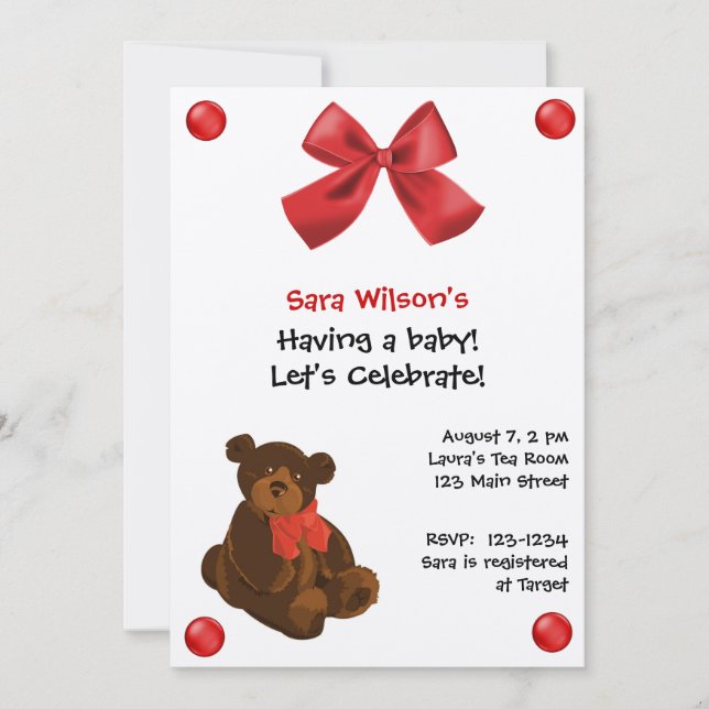 Invitación Baby Shower a Teddy Bear (Anverso)