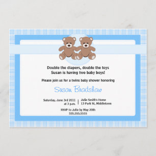 Invitación Baby Shower a Teddy Bear - Chicos gemel