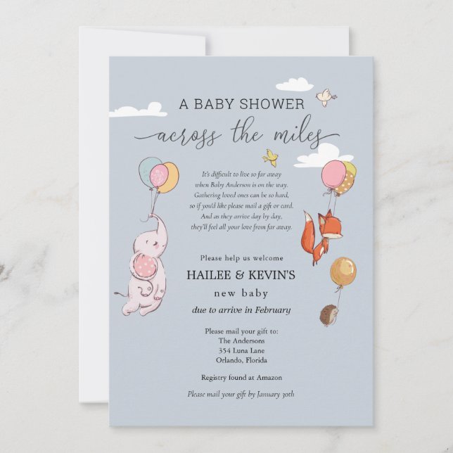 Invitación Baby Shower a través de las millas (Anverso)