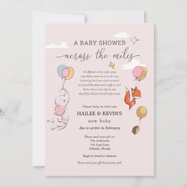 Invitación Baby Shower a través de las millas (Anverso)