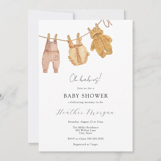 Invitación Baby Shower a Twin Neutral de Género Cl (Anverso)