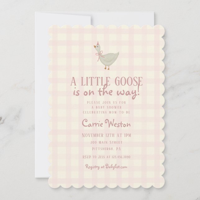 Invitación Baby Shower a un Chica de oca (Anverso)
