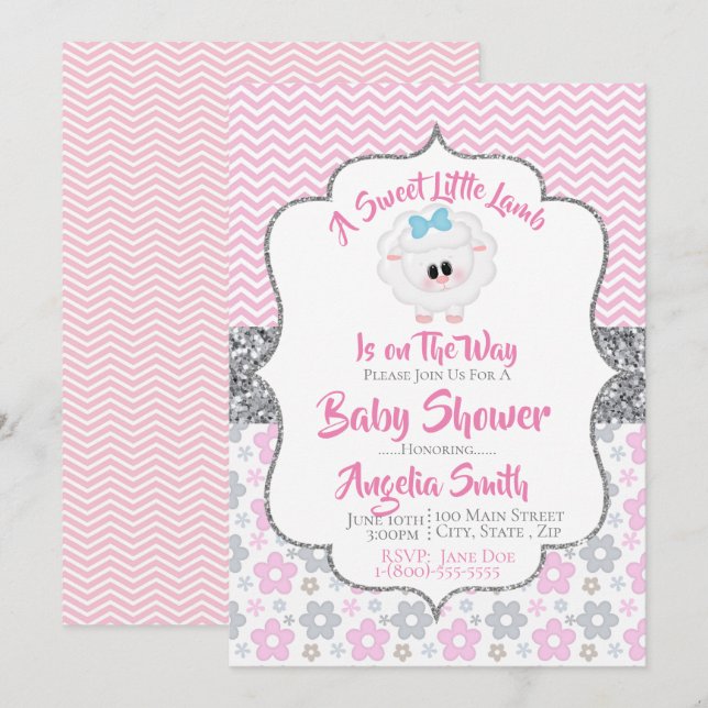 Invitación Baby Shower a un dulce cordero (Anverso / Reverso)
