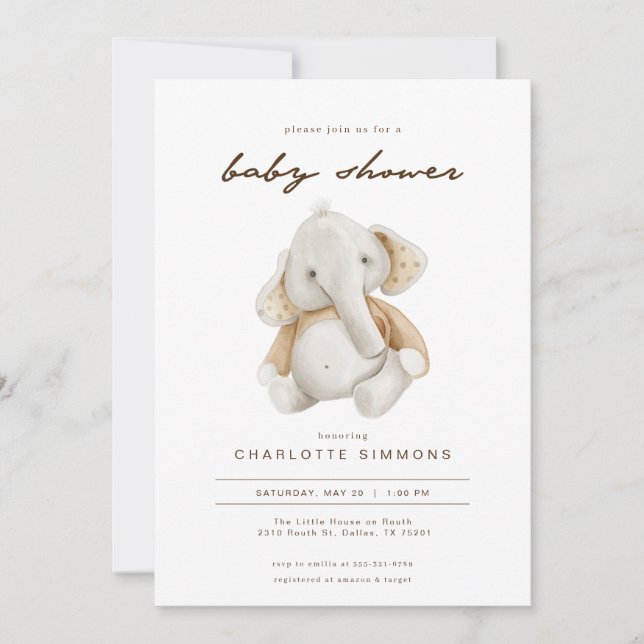 Invitación Baby Shower a un elefante neutral de gé (Anverso)