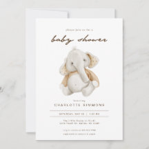 Invitación Baby Shower a un elefante neutral de gé