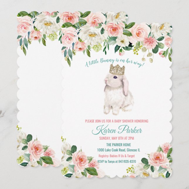 Invitación Baby Shower a un pequeño conejito acuar (Anverso / Reverso)