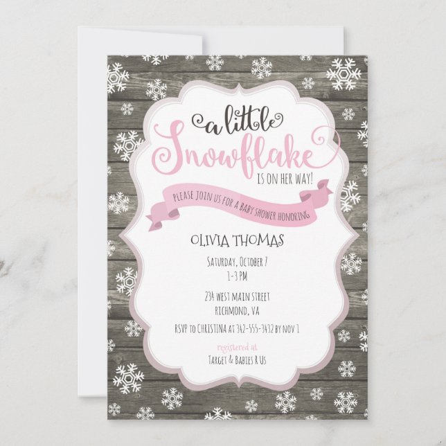 Invitación Baby Shower a un pequeño copo de nieve (Anverso)