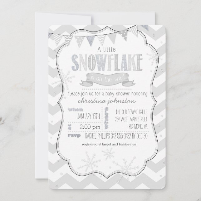 Invitación Baby Shower a un pequeño copo de nieve (Anverso)