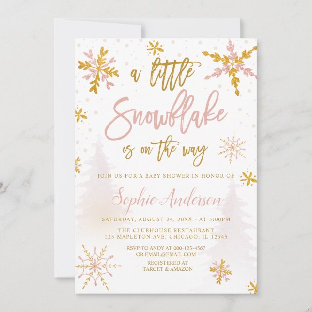 Invitación Baby Shower a un pequeño copo de nieve (Anverso)