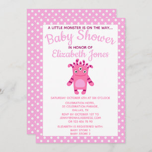 Invitación Baby Shower a un pequeño monstruo rosad