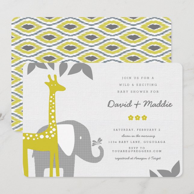 Invitación Baby Shower a un Safari Animal Moderno (Anverso / Reverso)