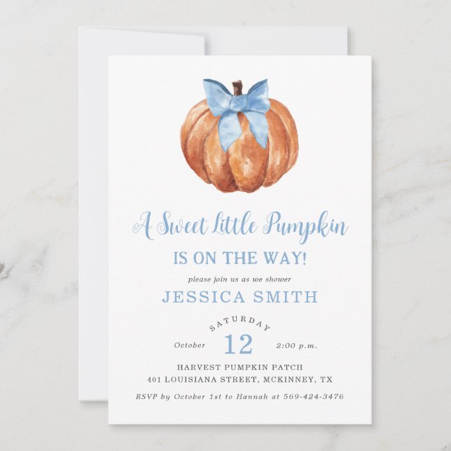 Invitación Baby Shower a una calabaza dulce (Anverso)