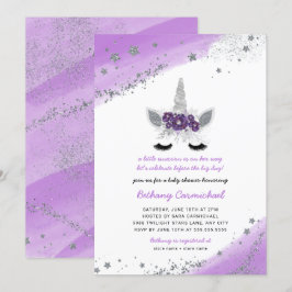 Invitación Baby Shower a Unicornio de color morado