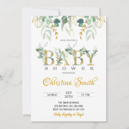 Invitación Baby Shower a Watercolor Gold Greenerat