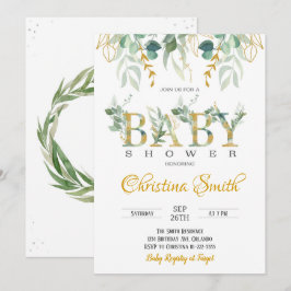 Invitación Baby Shower a Watercolor Gold Greenerat