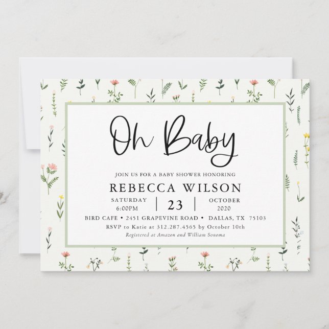 Invitación Baby Shower a Wildflower Garden (Anverso)