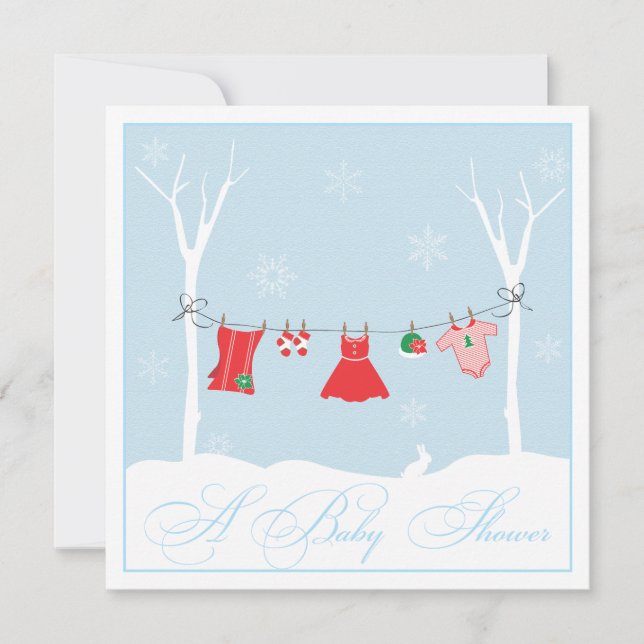 Invitación Baby Shower a Winter Clothesline (Anverso)