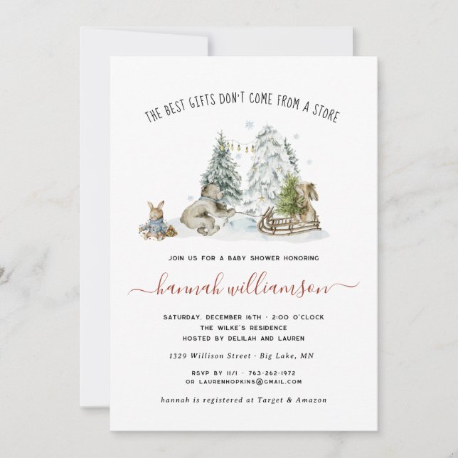 Invitación Baby Shower a Winter Woodland Forest (Anverso)