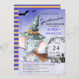 Invitación Baby Shower a Witch Elephant Halloween