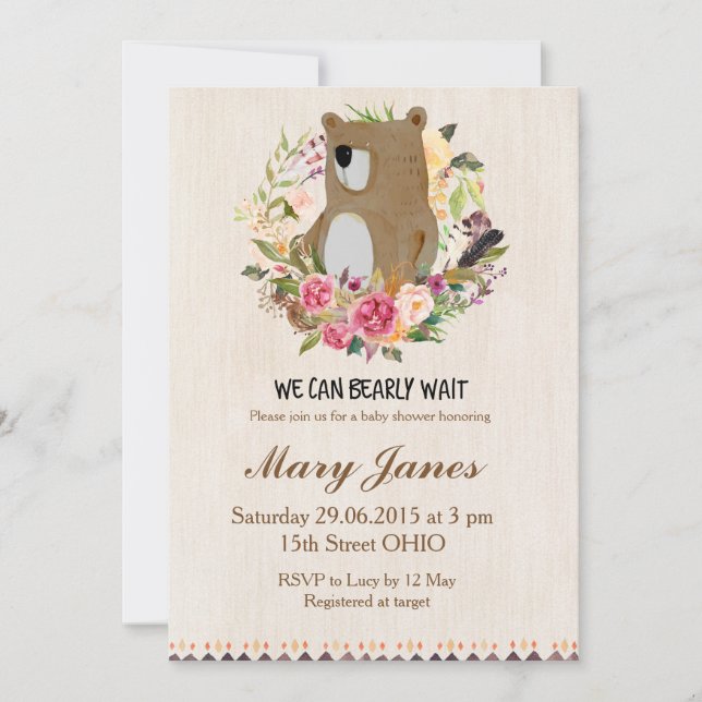 Invitación Baby Shower a Woodland Bear (Anverso)