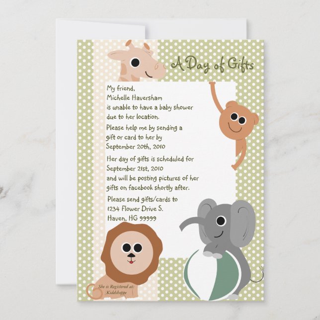 Invitación Baby Shower a Zoo Animals (Anverso)