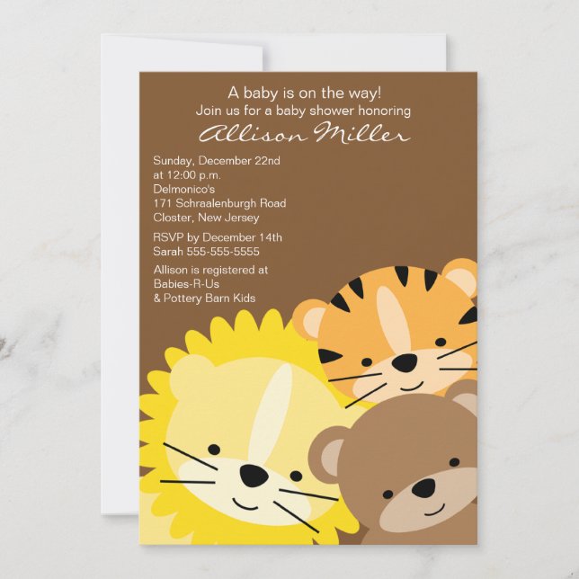 Invitación Baby Shower a Zoo Animals (Anverso)