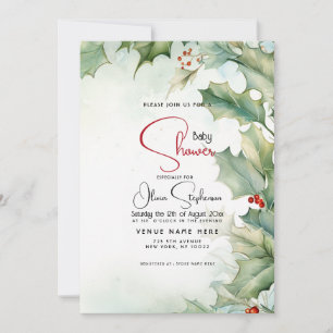 Invitación Baby Shower- Acebo y bayas de invierno