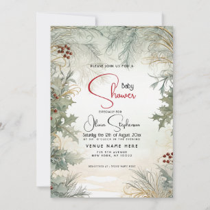 Invitación Baby Shower- Acuarela Botánica de Invierno