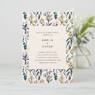 Invitación Baby Shower Acuarela Flor Silvestre Parejas