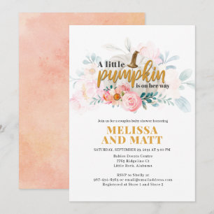 Invitación Baby Shower Acuarela Floral de Calabaza para Parej