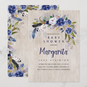 Invitación Baby Shower acuarela floral de la marina rusa