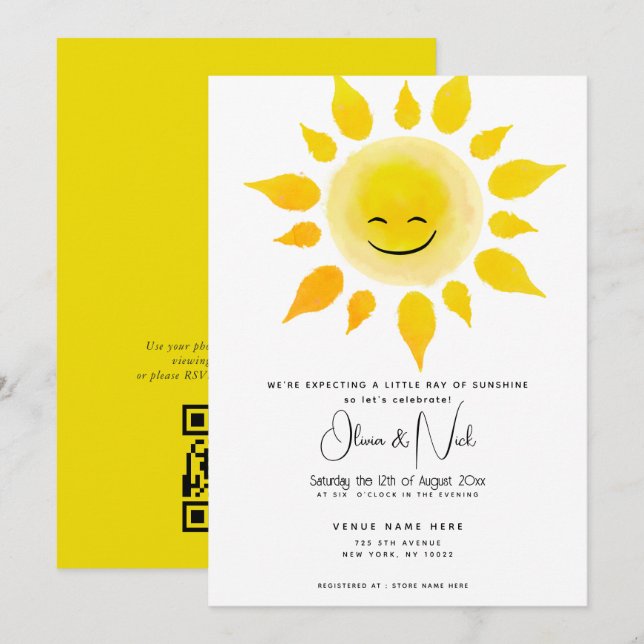 Invitación Baby Shower - Acuarela Rayo de Sol (Anverso / Reverso)