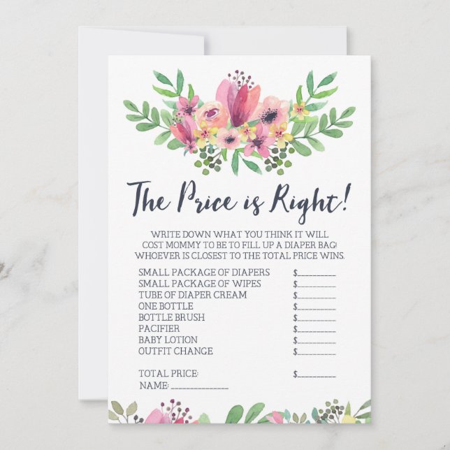 Invitación Baby Shower adivina el juego de los precios (Anverso)