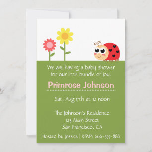 Invitación Baby Shower: Adorable Bebé Mariquita en un jardín