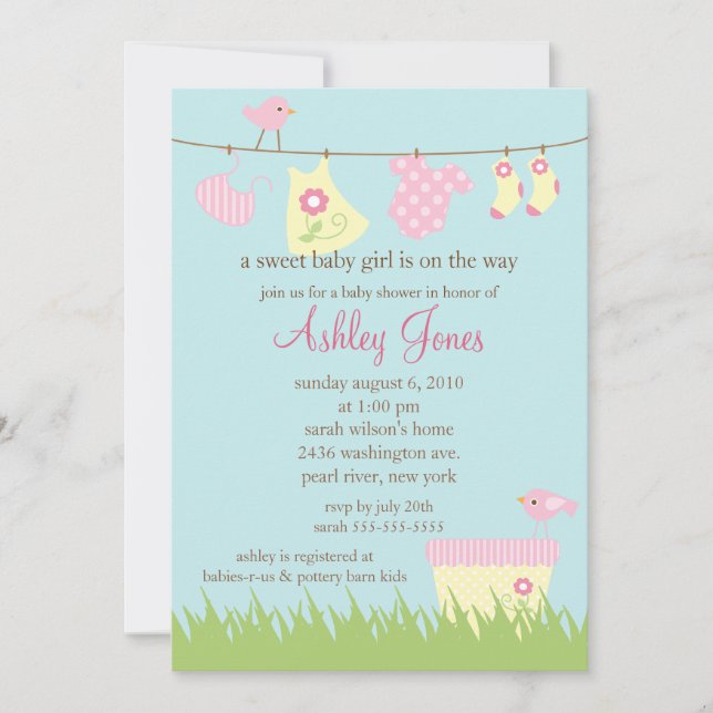 Invitación Baby Shower Adorable Clothesline (Anverso)