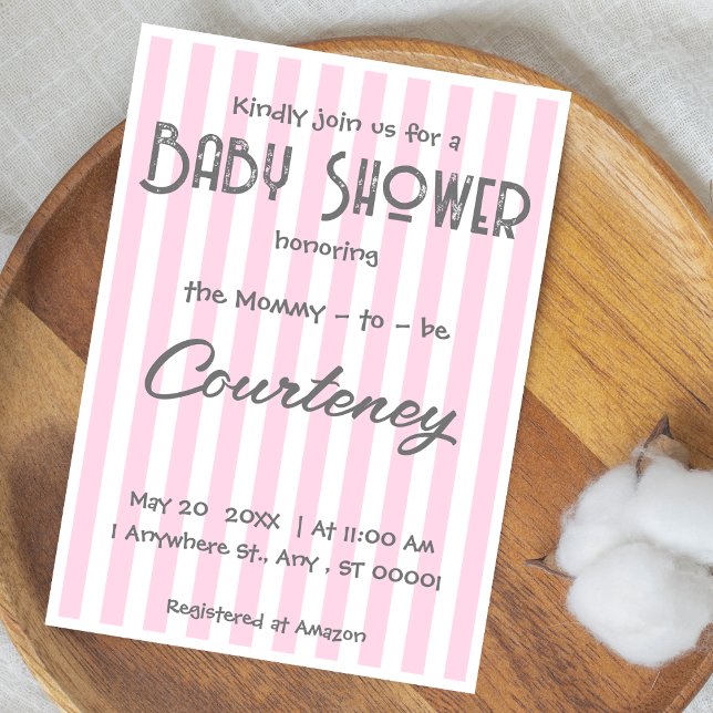 Invitación Baby Shower Adorable con tiras rosadas (Subido por el creador)