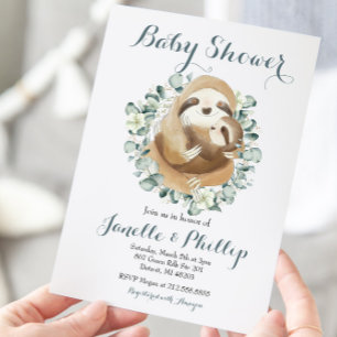 Invitación Baby Shower Adorable de Perezoso Verde Eucalipto