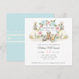 Invitación Baby Shower Adventure Begin Teepee Bear Deer Blue