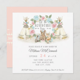 Invitación Baby Shower Adventure Begin Teepee Bear Deer Rubor
