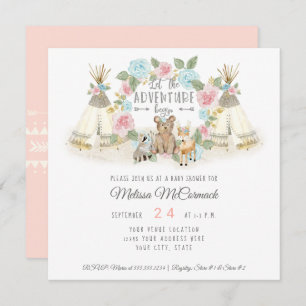 Invitación Baby Shower Adventure Begin Teepee Bear Deer Rubor