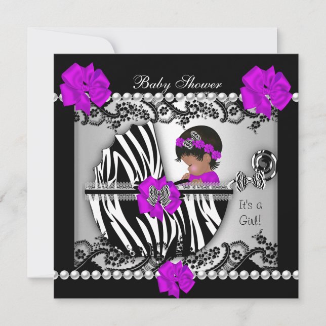 Invitación Baby Shower afroamericano cuece bebé zebra (Anverso)