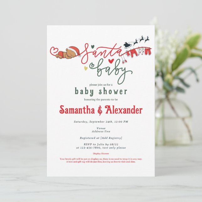 Invitación Baby Shower afroamericano de invierno de Santa Beb (Anverso de pie)