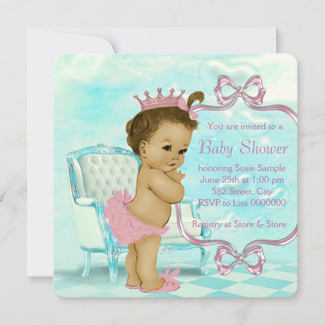 Invitación Baby Shower afroamericano rosa y azul Verde azulad (Anverso)