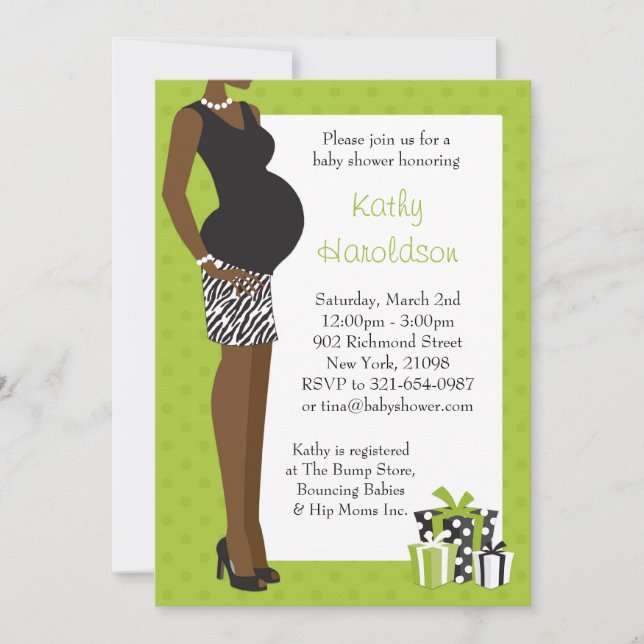 Invitación Baby Shower afroamericano Unisex Green Zebra (Anverso)