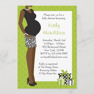 Invitación Baby Shower afroamericano Unisex Green Zebra
