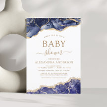 Invitación Baby Shower Agate Navy Blue Gold