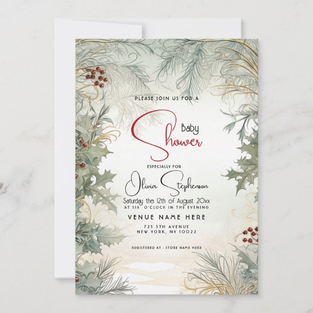 Invitación Baby Shower- Agua de invierno Botánica (Anverso)