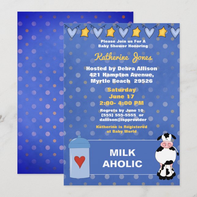 Invitación Baby Shower Aholic Leche (Anverso / Reverso)